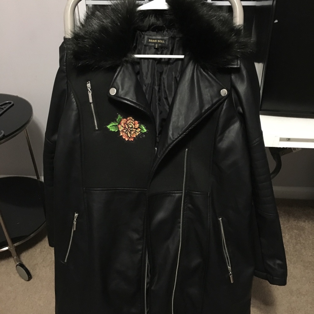Women’s Belted Biker Faux Leather Jacket Size 14